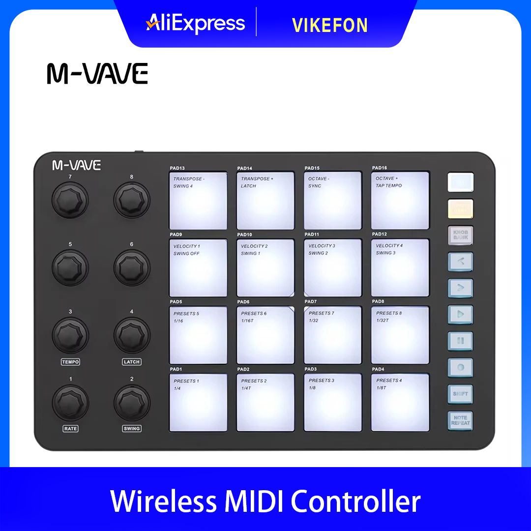 Midi Controller Pad - Controller MIDI Wireless M-VAVE SMC-PAD, Adatto